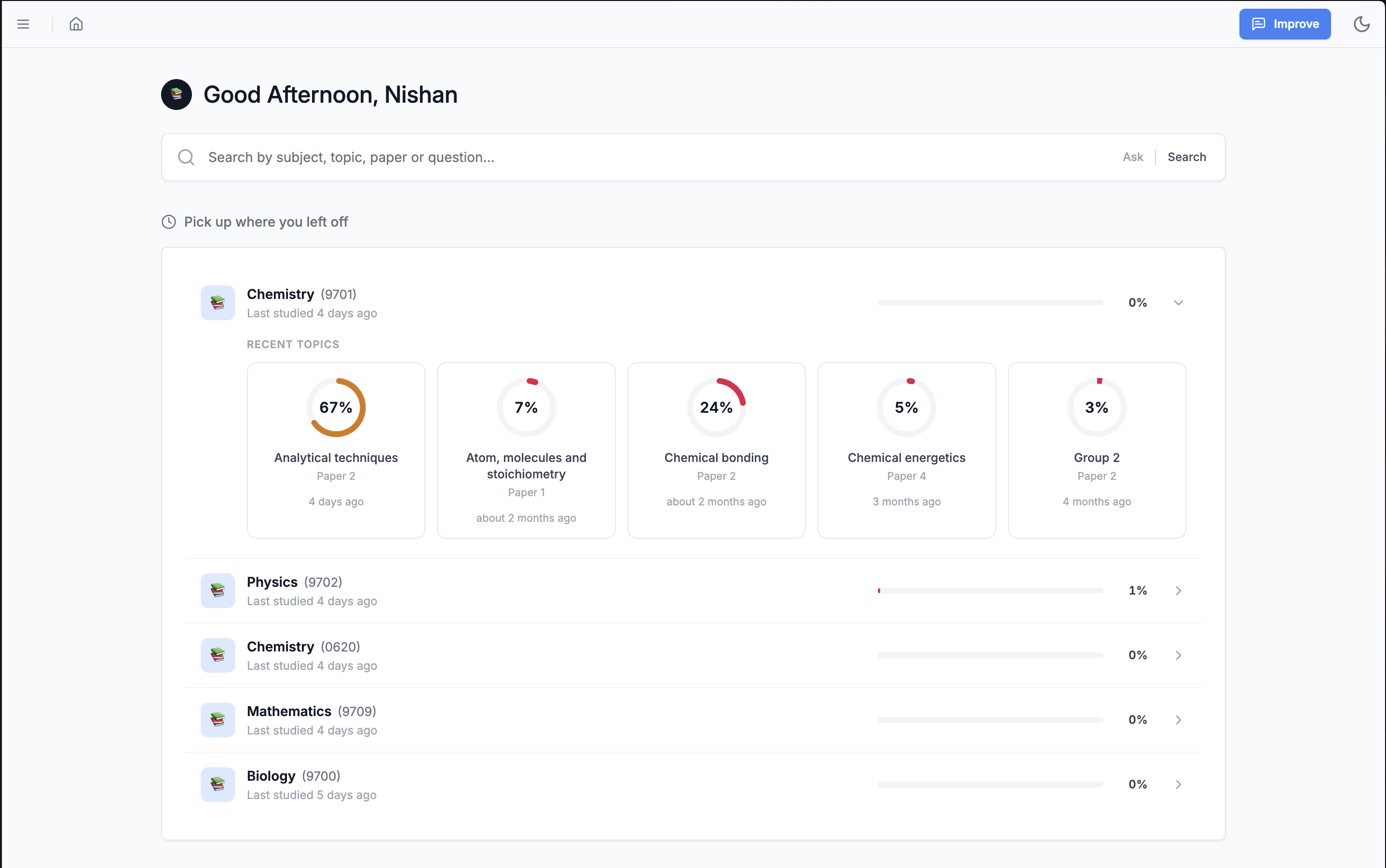 IGCSE Board added, Progress Tracking for users